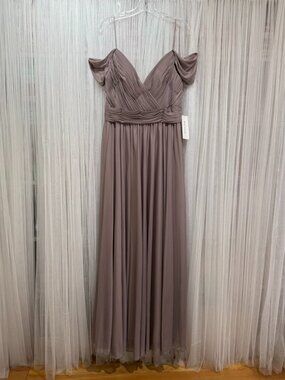 NWT Kleinfeld Bridesmaid Dress Size 16 Zinc Gray Pleated V-Neck Maxi Formal